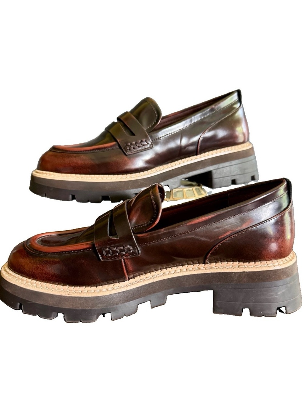 Gianni Bini Barkley Burgundy Leather Penny Loafers Chunky Lug Sole Platform 8M